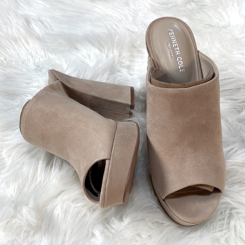 Kenneth Cole Gracen mule beige soft suede 5” chunky heel platform mule 8.5 NWT - Picture 5 of 13
